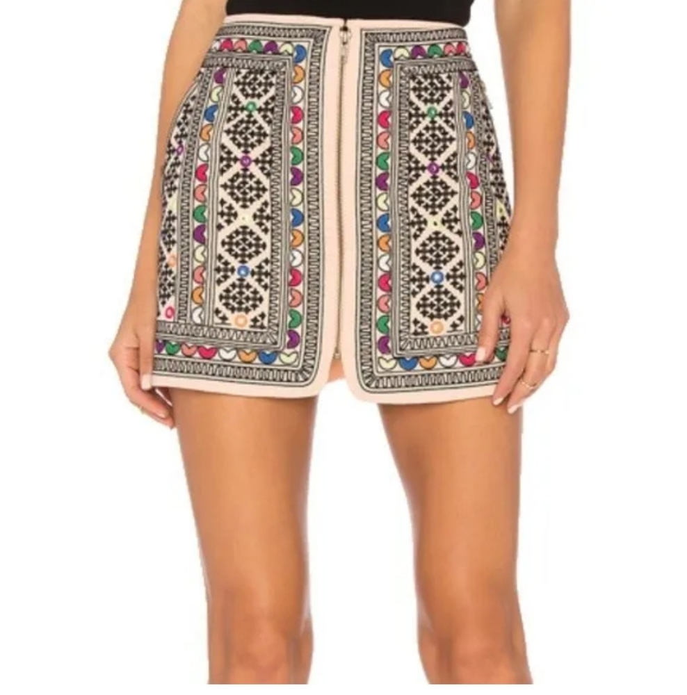 MAJORELLE Embroidered Cream Mini Skirt with Multicolor Accents
